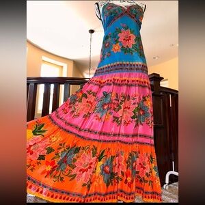 Anthropologie x Farm Rio Floral Color Block Midi Maxi Dress XS NWT